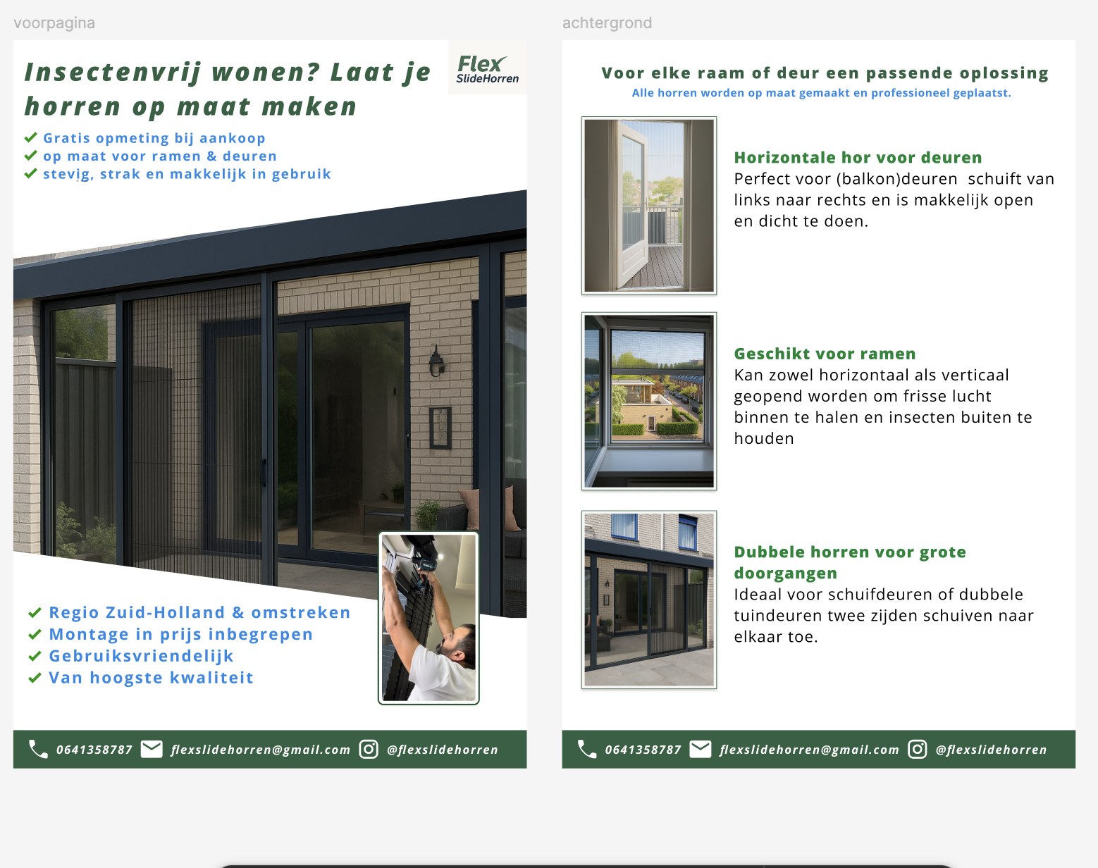 Voor- en achterkant van de horren flyer